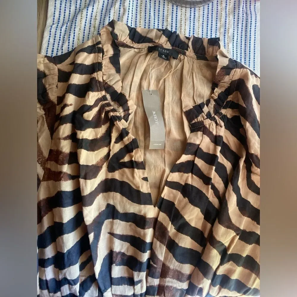 J. Crew Midi  Dress Women's Zebra Print Smocked Waist Short Sleeve Sz Small  NWT